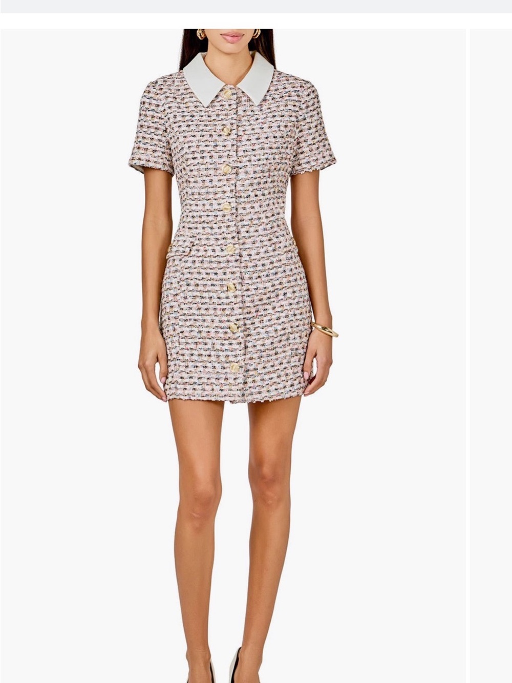 Endless Rose Pink Multi Tweed Mini Dress with White Collar- NWT
